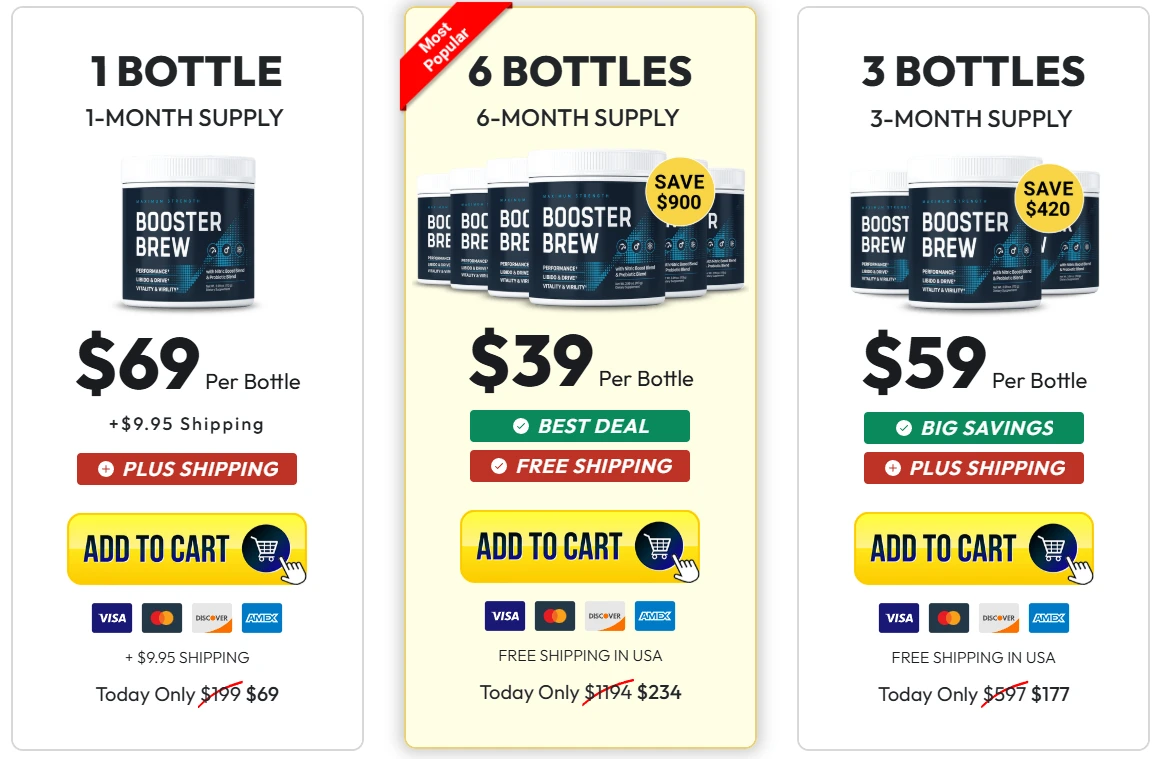 Booster Brew pricing packages with free shipping and guarantee